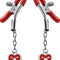Master Series - Crimson Tied Charmed Heart Padlock Nipple Clamps - Red
