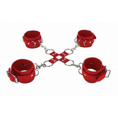 Ouch! Leather Hand and Leg Cuffs - Red