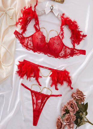 Ladies Floral Embroidery Feather Set