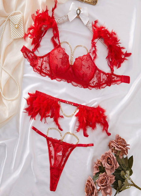 Ladies Floral Embroidery Feather Set