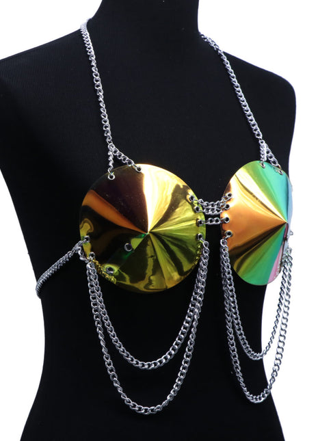 Silver Metal & Chain Bra