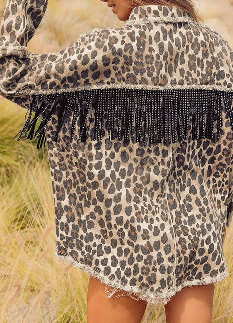 Oversized Fringe Leopard Jacket