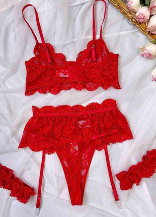 Ladies Floral Lace Bra & Garter Set