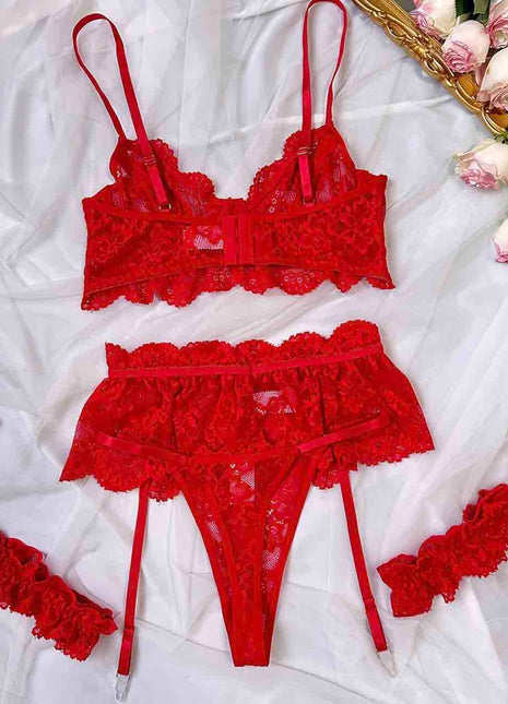 Ladies Floral Lace Bra & Garter Set