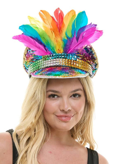 Rainbow Feather Captain Hat