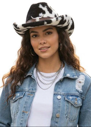 Black Cowprint Furry Cowboy Hat