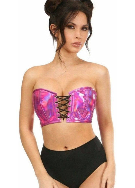 Lavish Fuchsia Holo Lace-Up Bustier Top