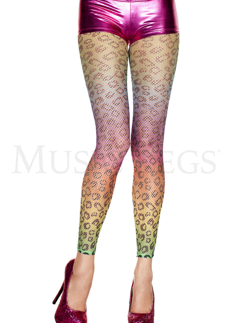 Rainbow Leopard Print Fishnet Leggings