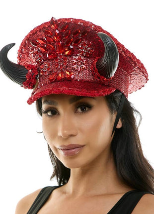 Red Sequin Devil Captain Hat