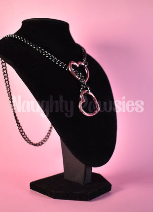Gunmetal Chain Light Pink Heart Slip Chain