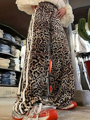 Leopard Print Striped Pants