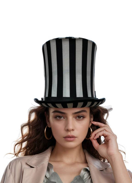 Black & White Striped Top Hat