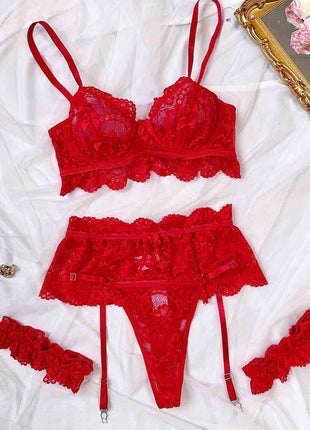 Ladies Floral Lace Bra & Garter Set