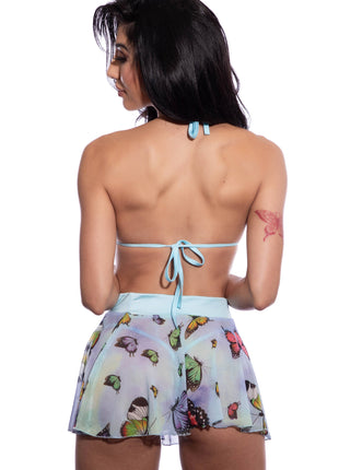 Blue Butterfly Bikini & Skirt Set