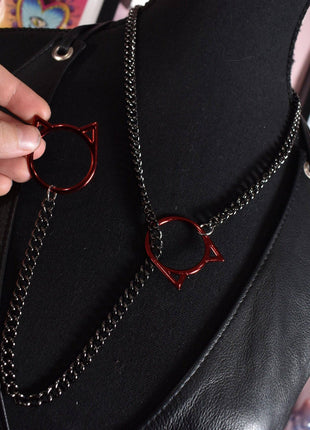 Gunmetal + Red Kitty Ring Slip Chain