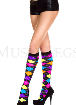 Neon UV Argyle Knee Hi