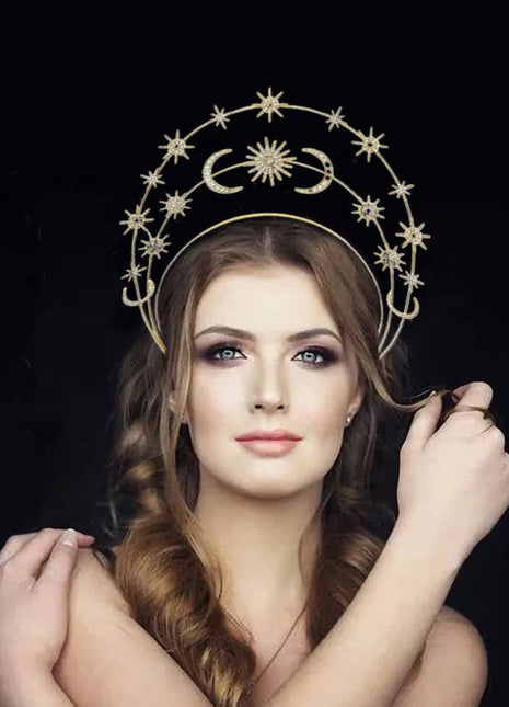 Sun Moon Stars Goddess Crown Halo Headband