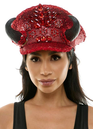 Red Sequin Devil Captain Hat