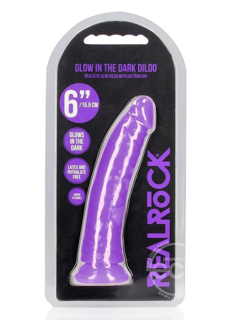 RealRock Slim Glow in the Dark Dildo with Suction Cup 6in