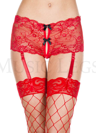 Crotchless lace boy shorts with attached garters