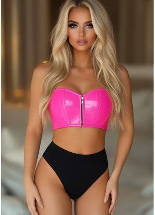 Lavish Hot Pink Patent Crop Bustier Top
