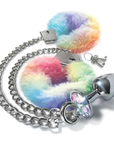 Nixie Metal Plug & Furry Cuff Set Medium Unicorn