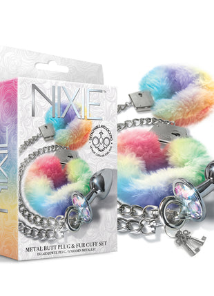 Nixie Metal Plug & Furry Cuff Set Medium Unicorn