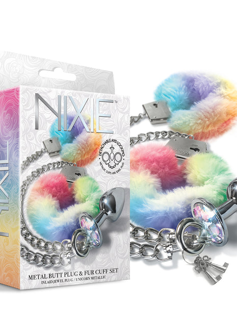 Nixie Metal Plug & Furry Cuff Set Medium Unicorn