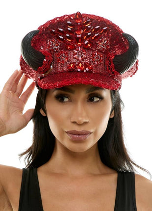 Red Sequin Devil Captain Hat