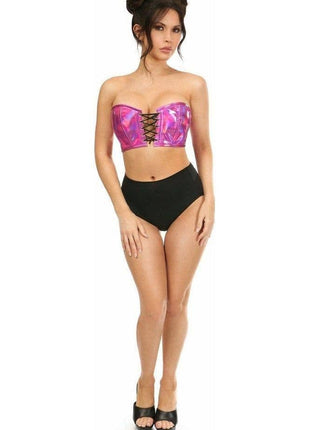 Lavish Fuchsia Holo Lace-Up Bustier Top