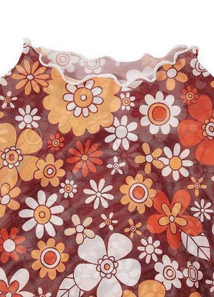 Flare Printed Mesh Bell Sleeve Crop Top