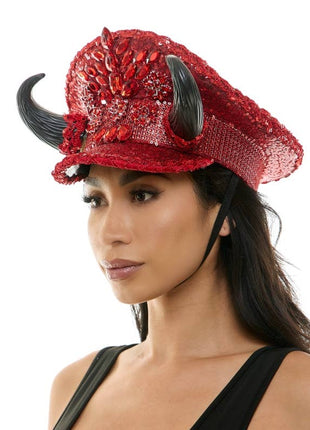 Red Sequin Devil Captain Hat