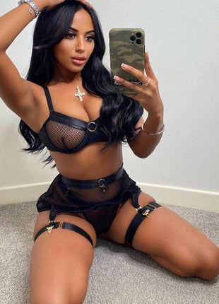 Mesh Set with Garter Belt