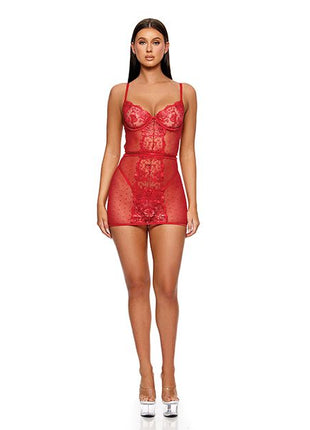 La Vie En Rose Metallic Embroidered Chemise, Panty & Belt 3 pc Set