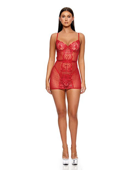 La Vie En Rose Metallic Embroidered Chemise, Panty & Belt 3 pc Set