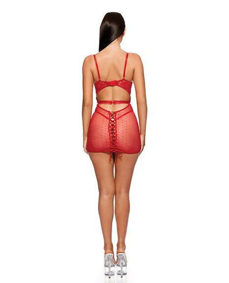 La Vie En Rose Metallic Embroidered Chemise, Panty & Belt 3 pc Set