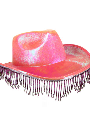 Metallic Cowboy Hat With Beaded Fringe