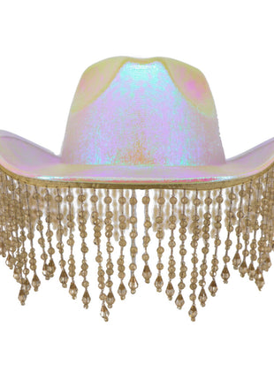 Metallic Cowboy Hat With Beaded Fringe