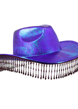 Metallic Cowboy Hat With Beaded Fringe