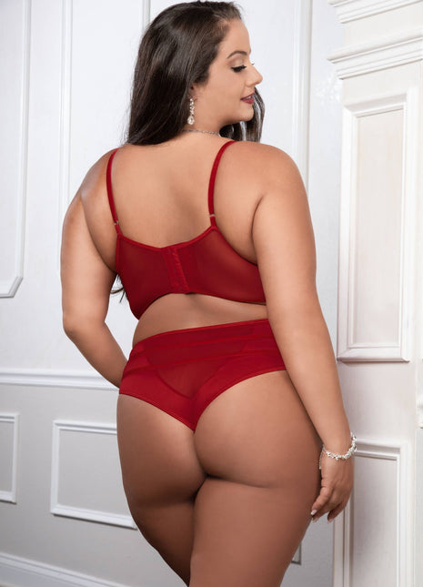 Plus Size Strappy Overlay Bra Set
