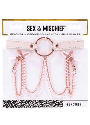 Sex & Mischief Peaches 'n CreaMe Collar With Nipple Clamps 🍑