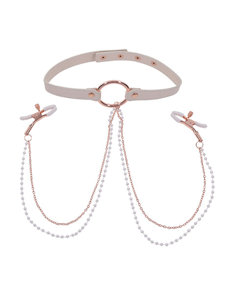 Sex & Mischief Peaches 'n CreaMe Collar With Nipple Clamps 🍑