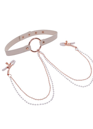 Sex & Mischief Peaches 'n CreaMe Collar With Nipple Clamps 🍑