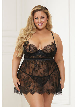 Plus Size Lace With Satin Detail Babydoll