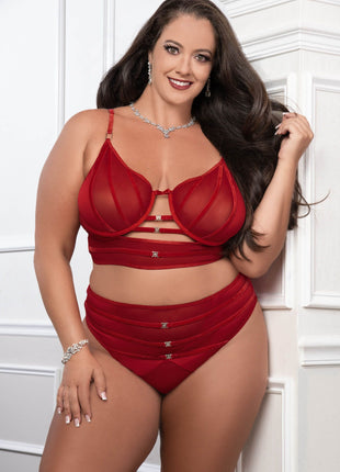 Plus Size Strappy Overlay Bra Set