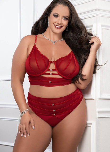 Plus Size Strappy Overlay Bra Set
