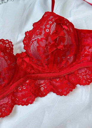 Ladies Floral Lace Bra & Garter Set