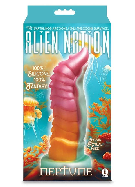 Alien Nation Neptune Silicone Dildo - Magenta/Orange/Purple