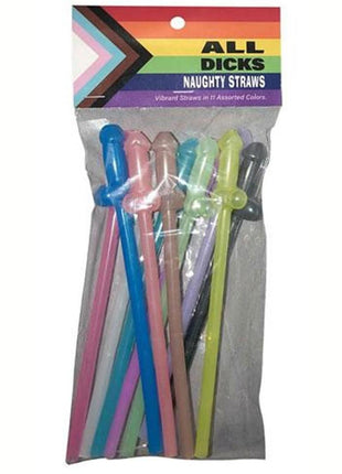 All Dicks Naughty Straws - Assorted Colors/Rainbow - 11 Per Pack