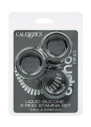 Alpha Liquid Silicone Cock Ring Endurance - Black - 3 Piece/Set